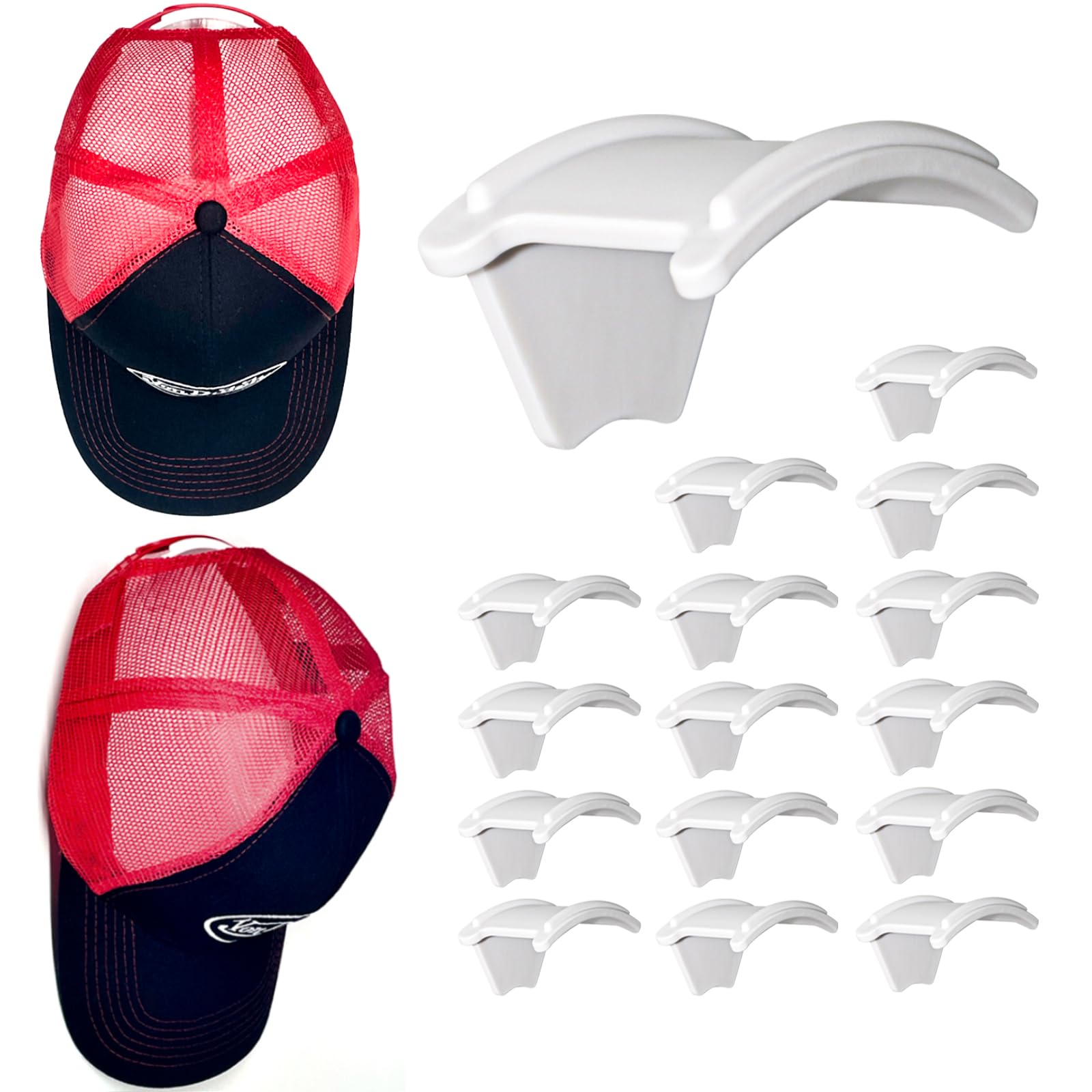 ETOWIFA 16 Pack Adhesive Hat Organizer Rack for Baseball Caps, Hat Hanger Floating Display for Wall, Over Door and Closet, No-Dr